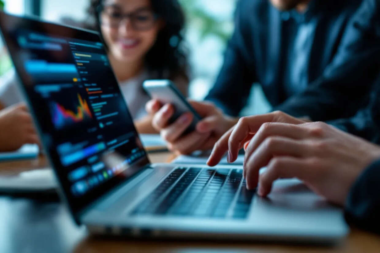 Two people working on a laptop and converting due to strong cro best practices on website