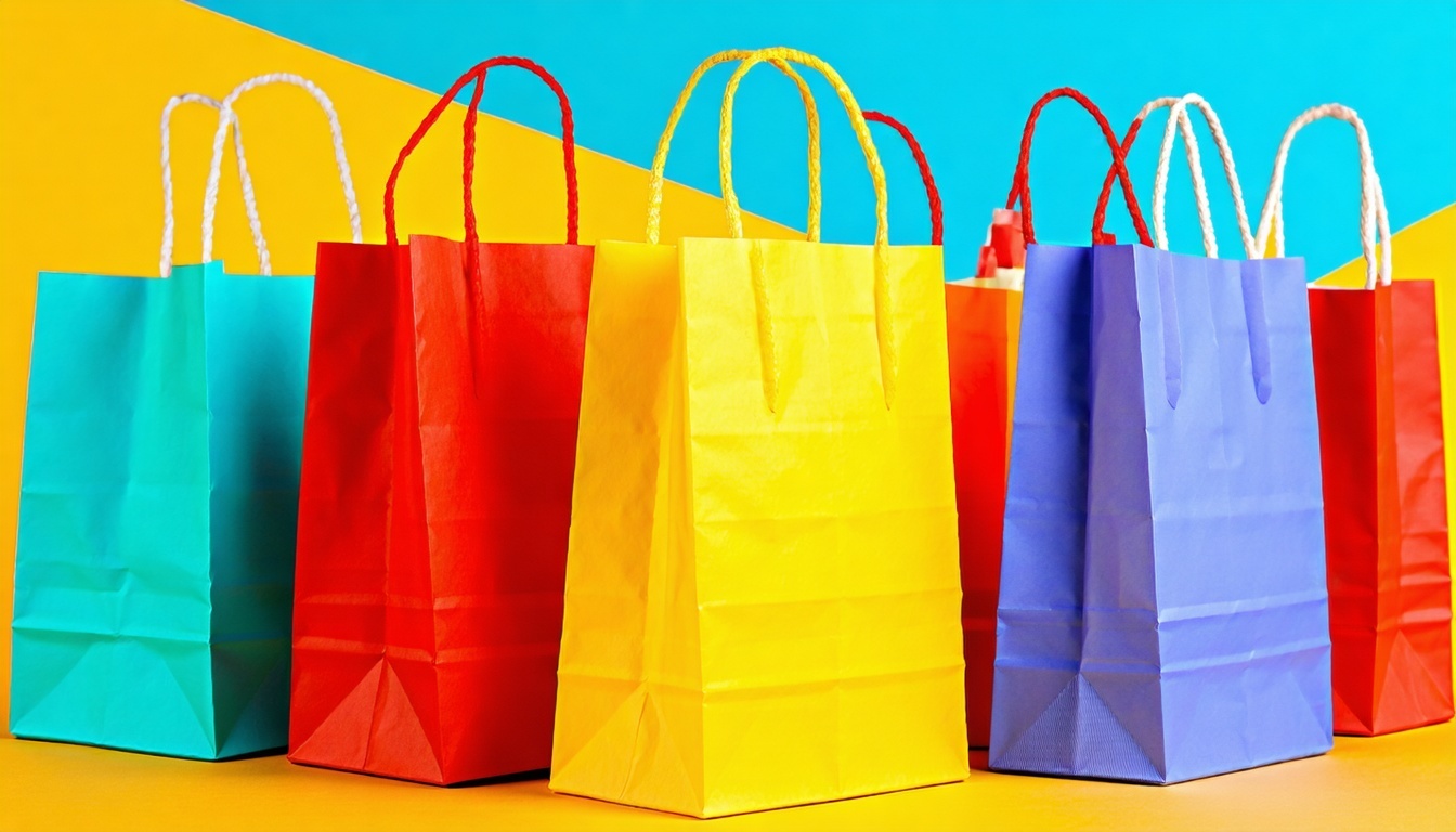 brightly coloured shopping bags 