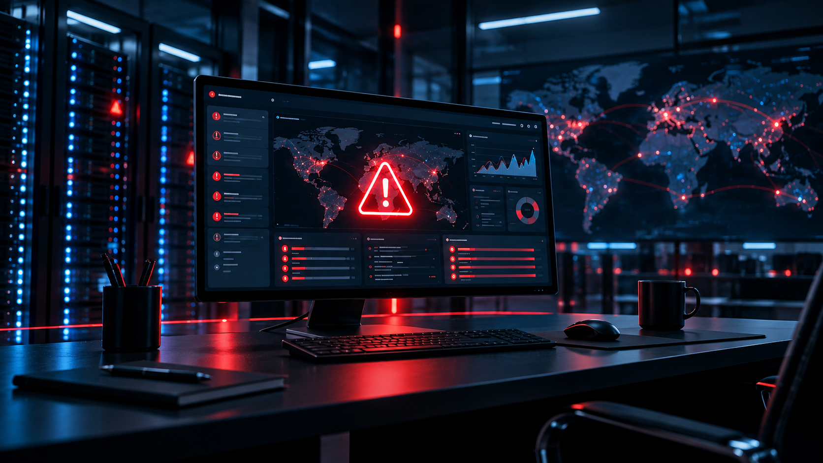 Computer with warning symbol displayed