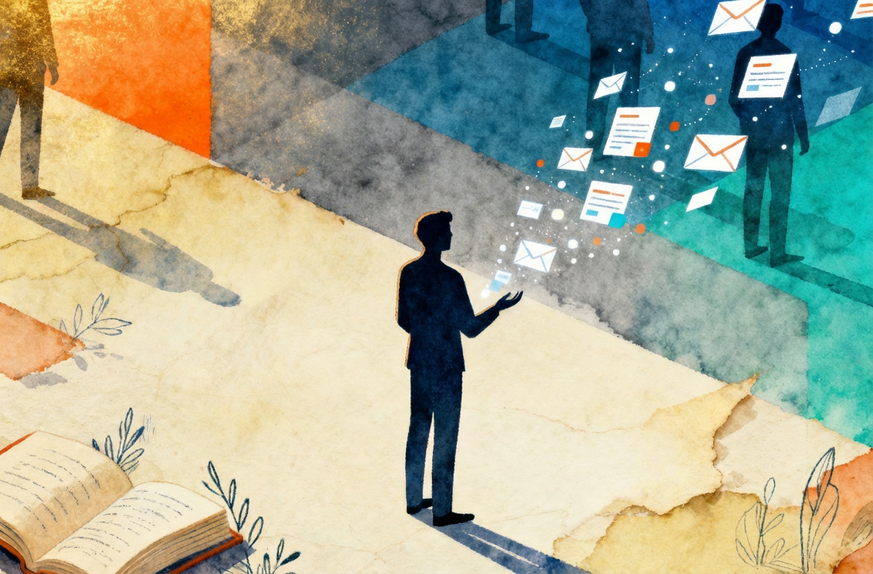 AI generated image of a business person receiving personalised content and marketing outreach 