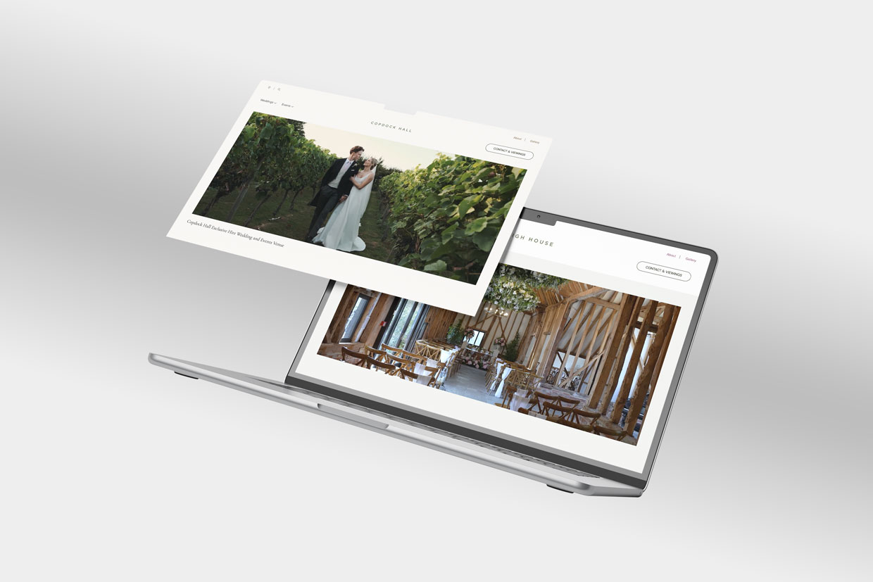 Innovation Visual's client Xenia Venues' Copdock Hall and High House Websites on laptop screens