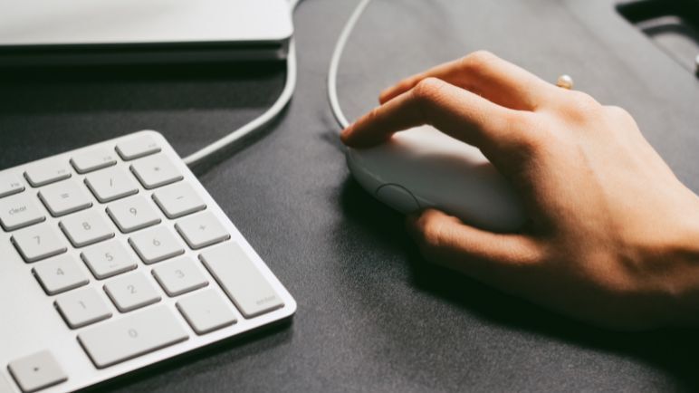 person clicking on computer mouse
