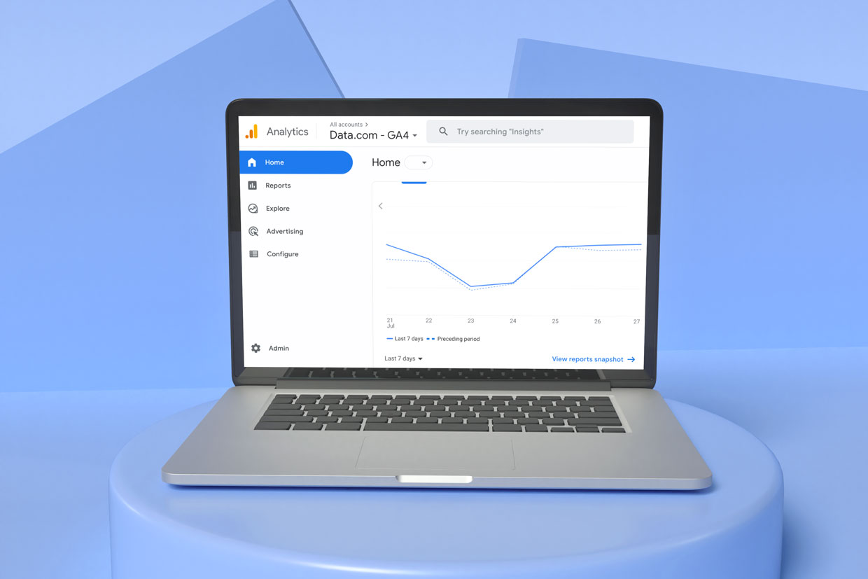 Google Analytics GA4 dashboard on laptop screen