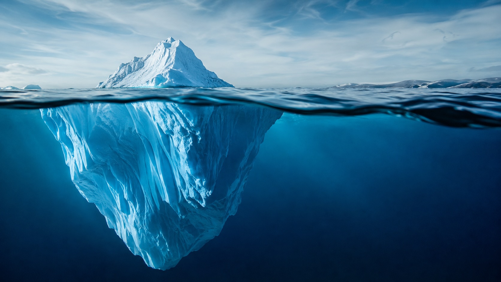 Iceberg illustrating the hidden commercial value of AI beyond visible time savings